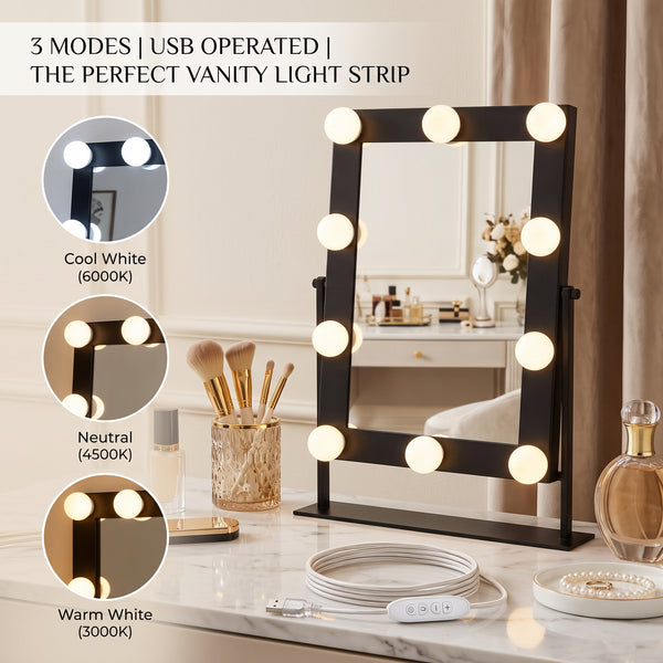 Vanity Light 10 bulb (3 Modes) – USB Operated LED Mirror Lights
