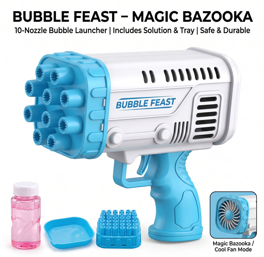 Bubble Feast Magic Bazooka โ 10 Nozzle Bubble Launcher for Kids