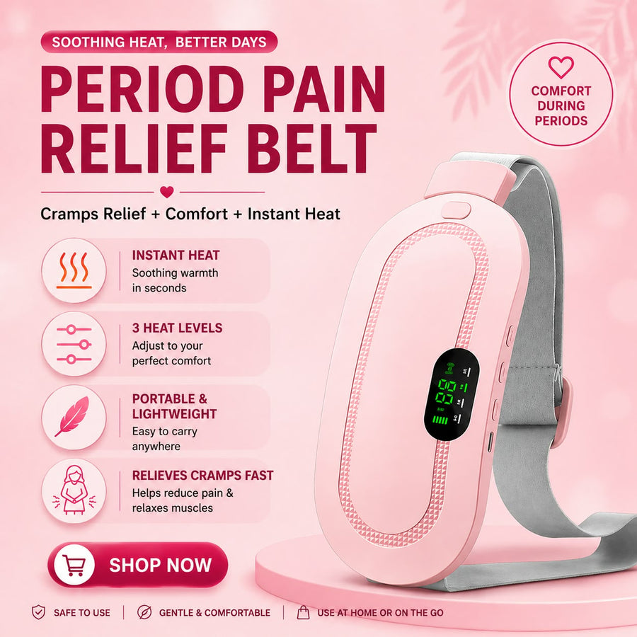 Pink Period Pain Relief Heating Belt – 3 Heat Levels Portable Cramp Relief Belt